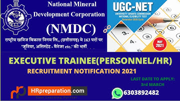 NMDC HR PERSONNEL RECRUITMENT NOTIFICATION 2021 THROUGH UGC NET MAY 2021