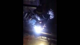 Welding in the floor pan on the 1936 ford sedan