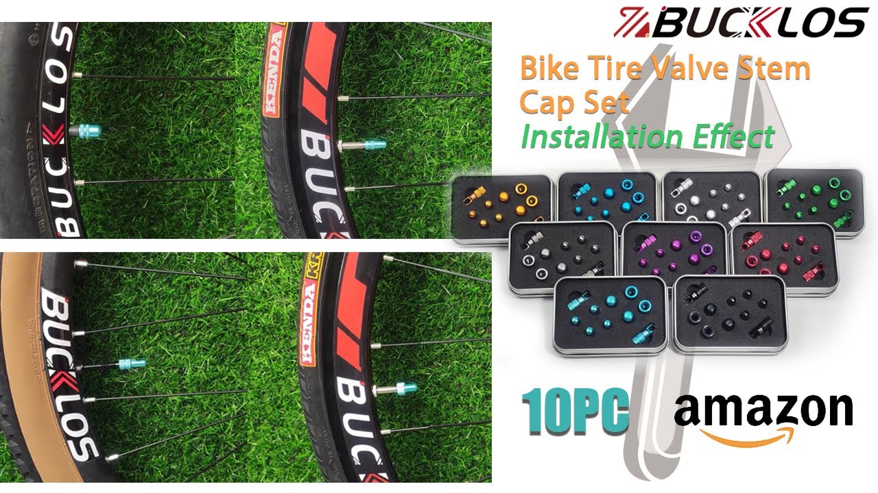 BUCKLOS 10Pcs Bike Tire Valve Stem Cap Set Installation Effect 