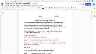 Quoting and Citing Practice Assignment Instructions
