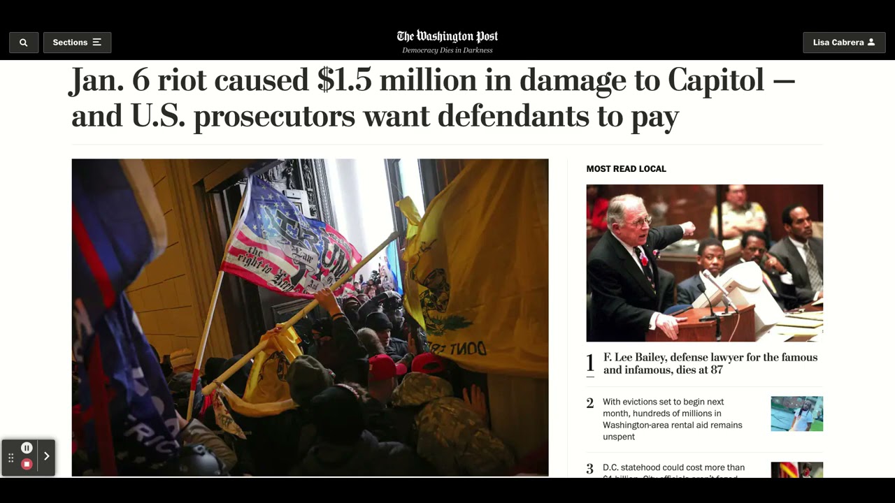 US Prosecutors Want To Charge Defendants $1.5 Million In US Capitol Damages