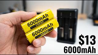 $13 6000mAh 18650 Rechargeable Battery Four Pack by HeCloud