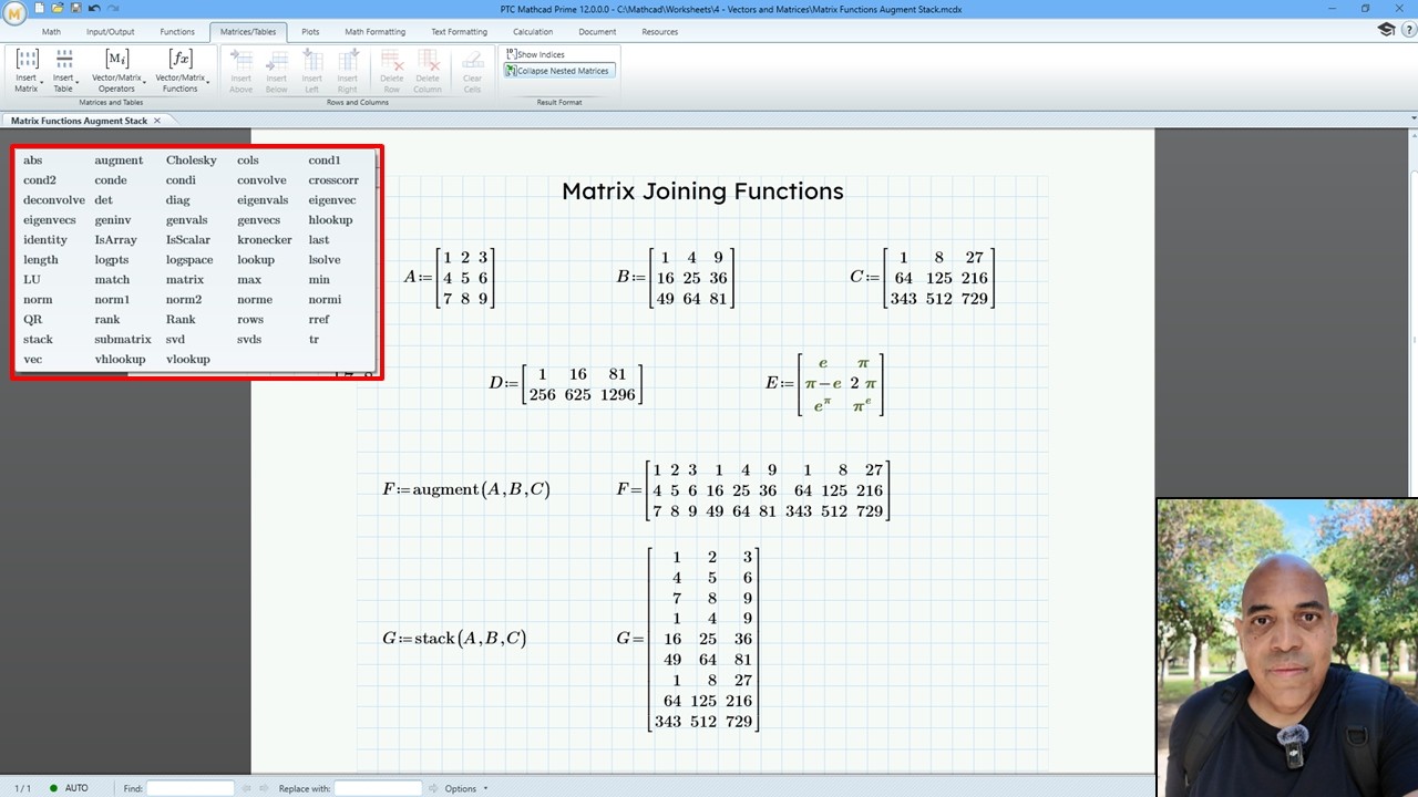 Mathcad Prime - Joining Matrices - Augment and Stack Functions - YouTube