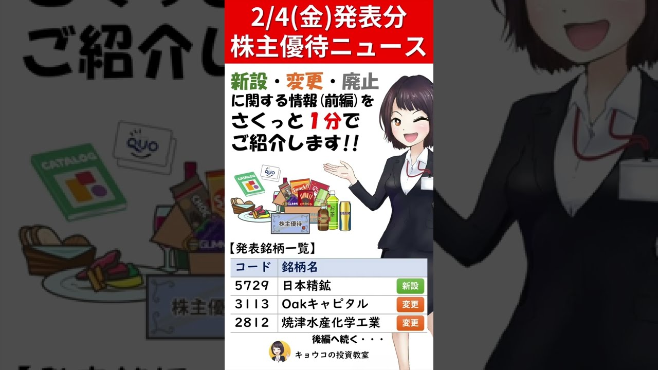 日本精鉱が40円増配&優待新設!【2月4日(金)発表の株主優待ニュース -前編-】#Shorts
