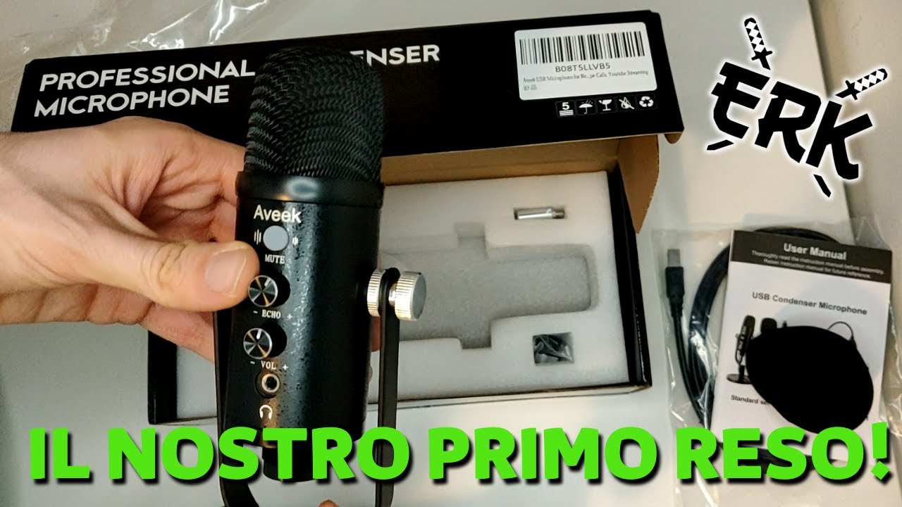 Microfono USB A Condensatore Riverbero Regolabile Aveek - Con Cancellazione Rumore E Riverbero, Per PC, Smartphone, Gaming Microfono Gaming E Podcast Microfono Rode - 2