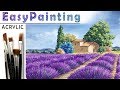 "Lavender field in Provence" landscape. How to paint 🎨ACRYLIC tutorial DEMO