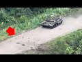 Russian t62m tank runs over very clear anti tank mine line