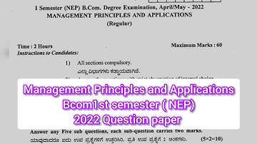 Management Principles and Applications Bcom1st sem NEP 2022 Question paper Ranichannamma University