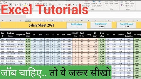 Salary Sheet in Excel | DA, HRA, CA, PT,PF, TA, MA, OVERTIME, GROSS SALARY, NET PAY.