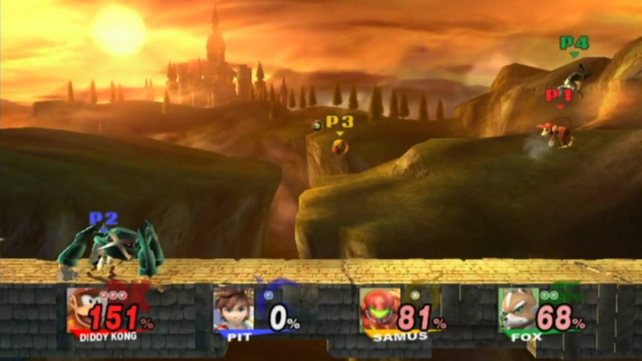 Super Smash Brothers Brawl - 4 Player Random Battle on the Bridge of Eldin