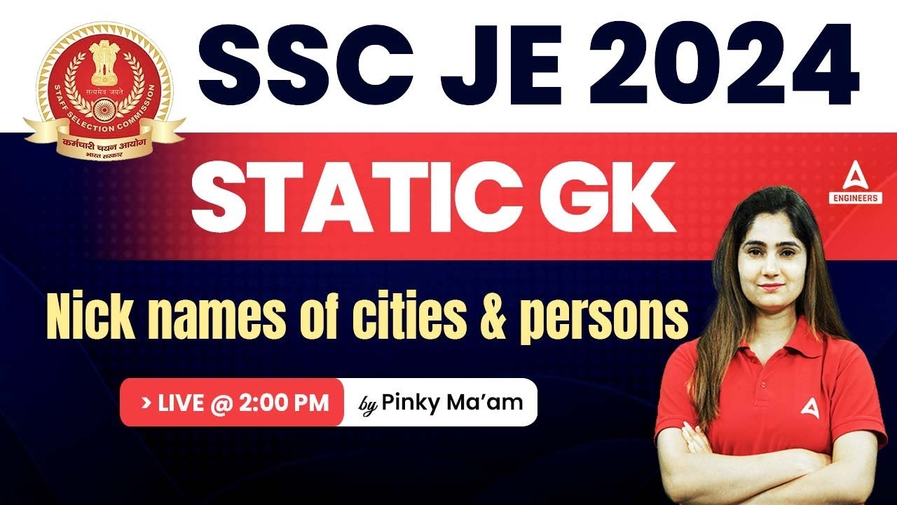 SSC JE 2024 Nicknames of Cities in India SSC JE GK/GS Classes by