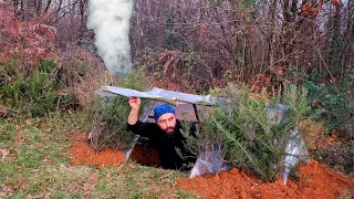 HOT GRAVITY SHELTER WITH FIREPLACE - BUSHCRAFT AND CAMP SHELTER CONSTRUCTION