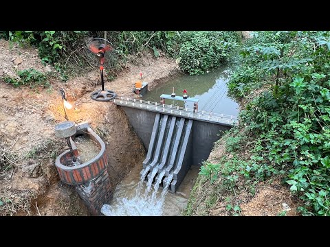 Family mini hydroelectric construction project with powerful water turbine