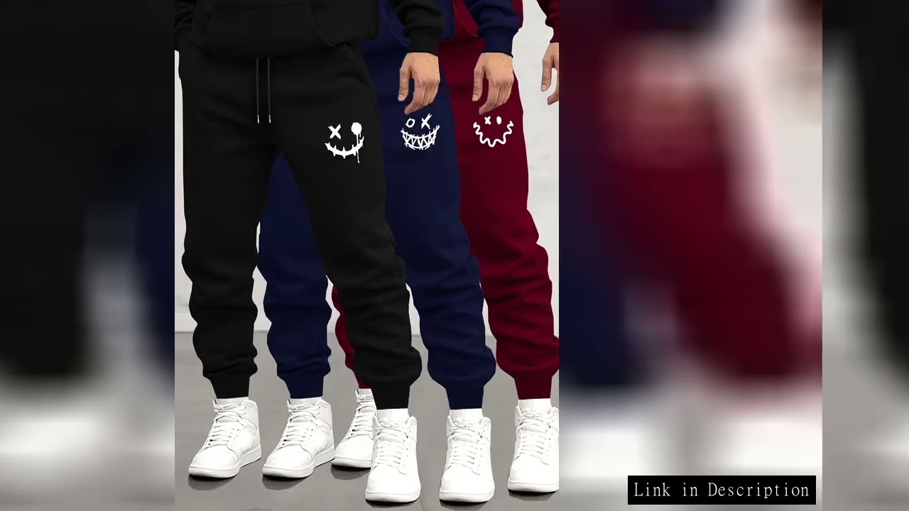 Autumn/Winter Men's Sweatpants Monster Smile Printed Lace-up Sweatpants Men Casual Pants for Daily W