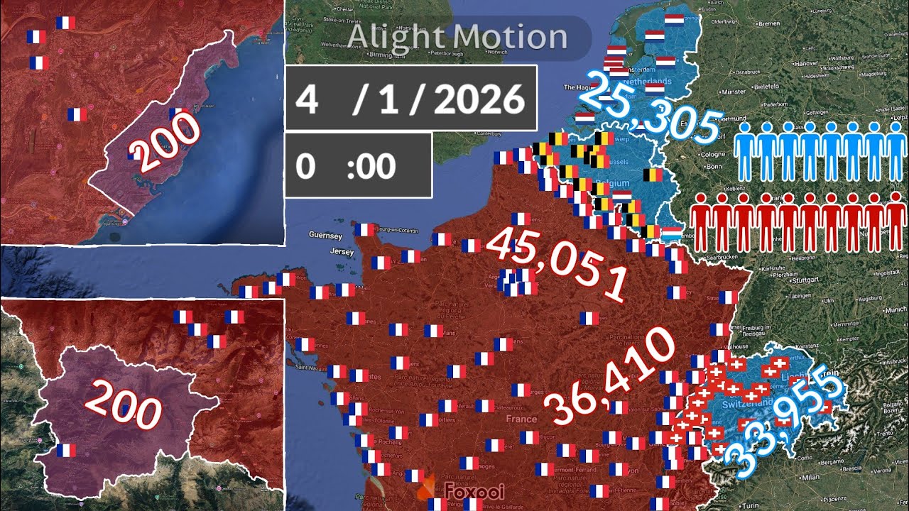 France vs Benelux, Switzerland, Monaco, Andorra using Google Earth (Only Fiction!!!)