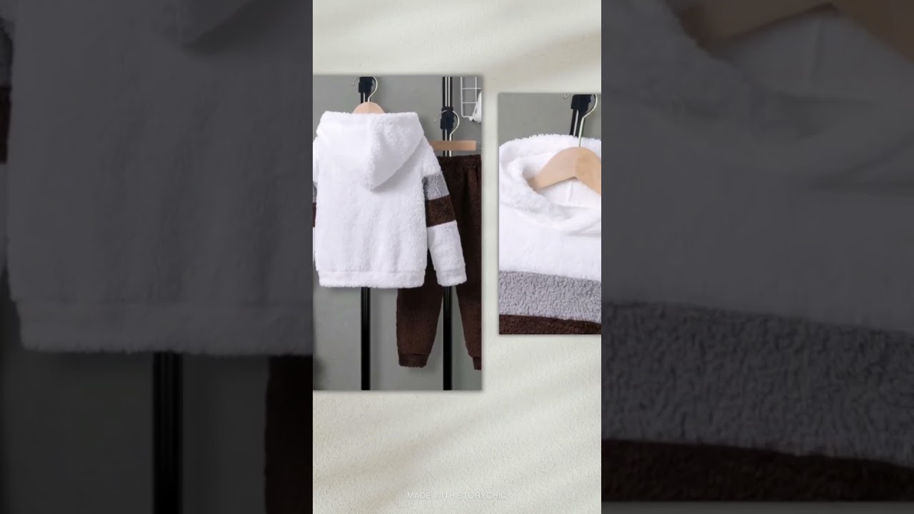 Boys' Cozy Fleece WinterHoodie and Pants Set- Warm, Color-Block Design, CasualPolyester Knit Outfit