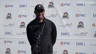 Tiger Woods Enjoying Playing And Chirping About The Golf Course With Son Charlie