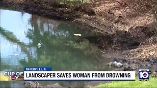 Landscaper rescues woman trapped in sinking car