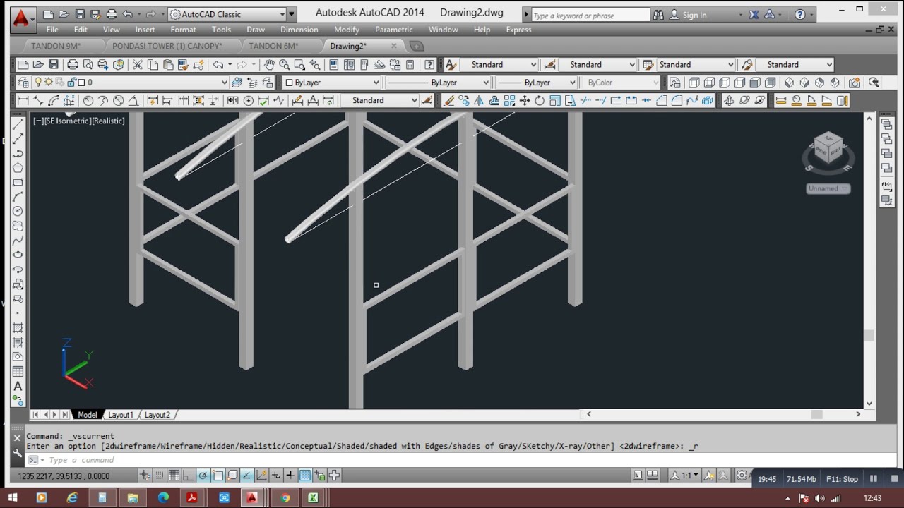 CARA MEMBUAT GAMBAR 3D AUTOCAD DARI GAMBAR 2D || CANOPY DIATAS TOWER 6M ...