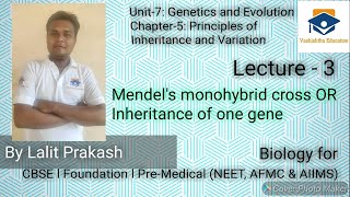 Class 12 / Unit-7 / Chapter-5 / Lecture - 3 / Topic: Monohybrid Cross OR Inheritance of One Gene
