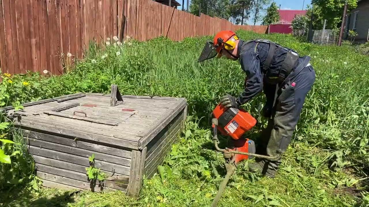 Покос типичного участка в деревне Дементьево. Husqvarna 545RX, Opti Quadra 3 мм