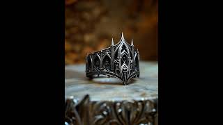 Handcrafted Intricate Gothic Ring with Demon Head Medallion and Ornate Floral Engravings