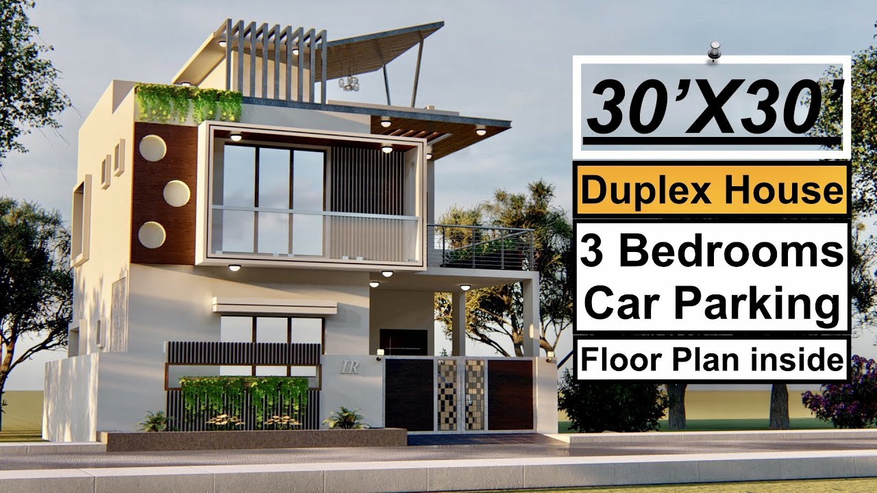30X30 Duplex House Design | 900 Sqft House plan | 3 Bedrooms | Car ...