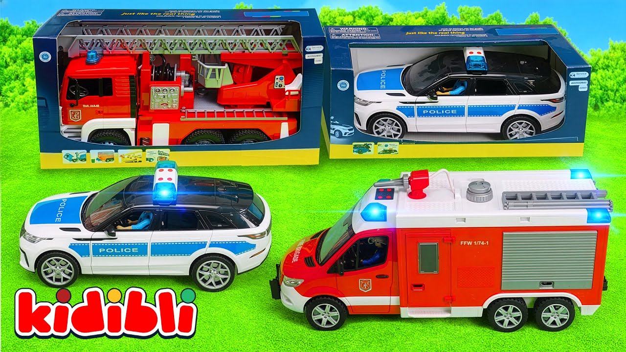 ألعاب سيارات إطفاء وشرطة وإسعاف في مهمة إنقاذ وإخماد حريق 🚒 فيديو سيارات الطوارئ للأطفال | Kidibli
