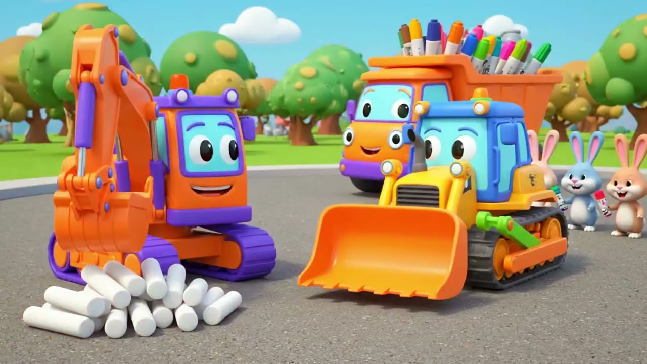 Excavator, Dump Truck and Bulldozer | Wheels on the Excavator Song