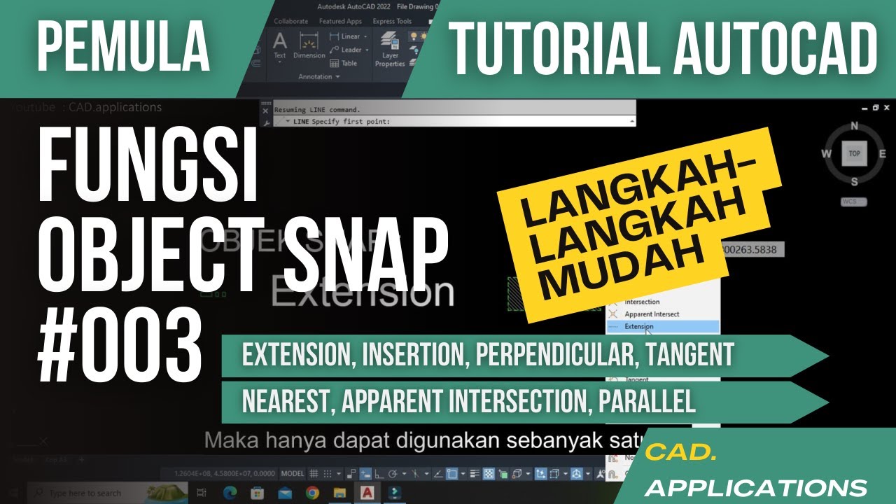 Autocad tutorial ~ fungsi objek snap - YouTube