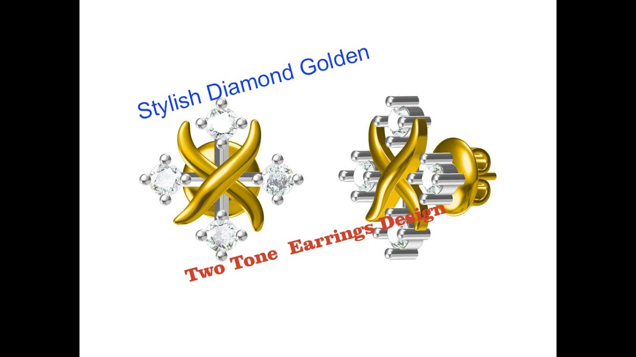 @Stylish Diamond Golden two tone  Earrings Design I Rhino cad jewelry Tutorial