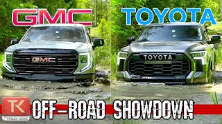 2023 Toyota Tundra TRD Pro vs GMC Sierra AT4X AEV - Mud, Rocks & Water will Decide Which is Better