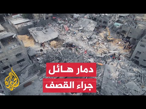 شاهد| لقطات جوية تظهر آثار القصف على بيت أبو شمالة في خان يونس بقطاع غزة