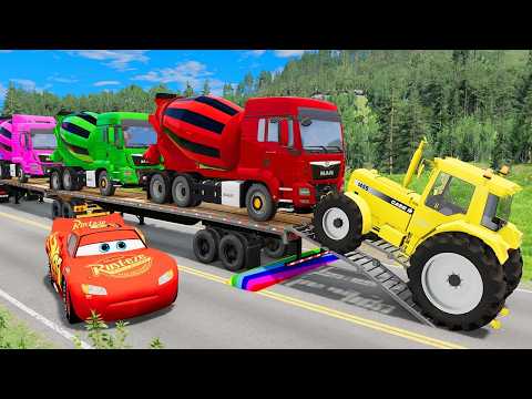 Flatbed Truck McQueen | Transportation with Truck - Pothole vs Car #46 | BeamNG.Drive Gameplay