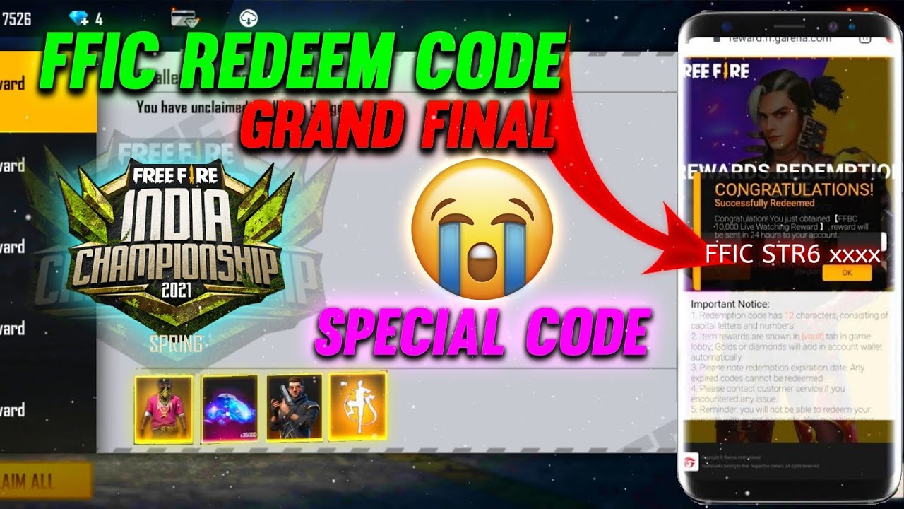 FREE FIRE INDIA CHAMPIONSHIP REDEEM CODE 2021 | FREE FIRE REDEEM CODE TODAY | GRAND FINALS