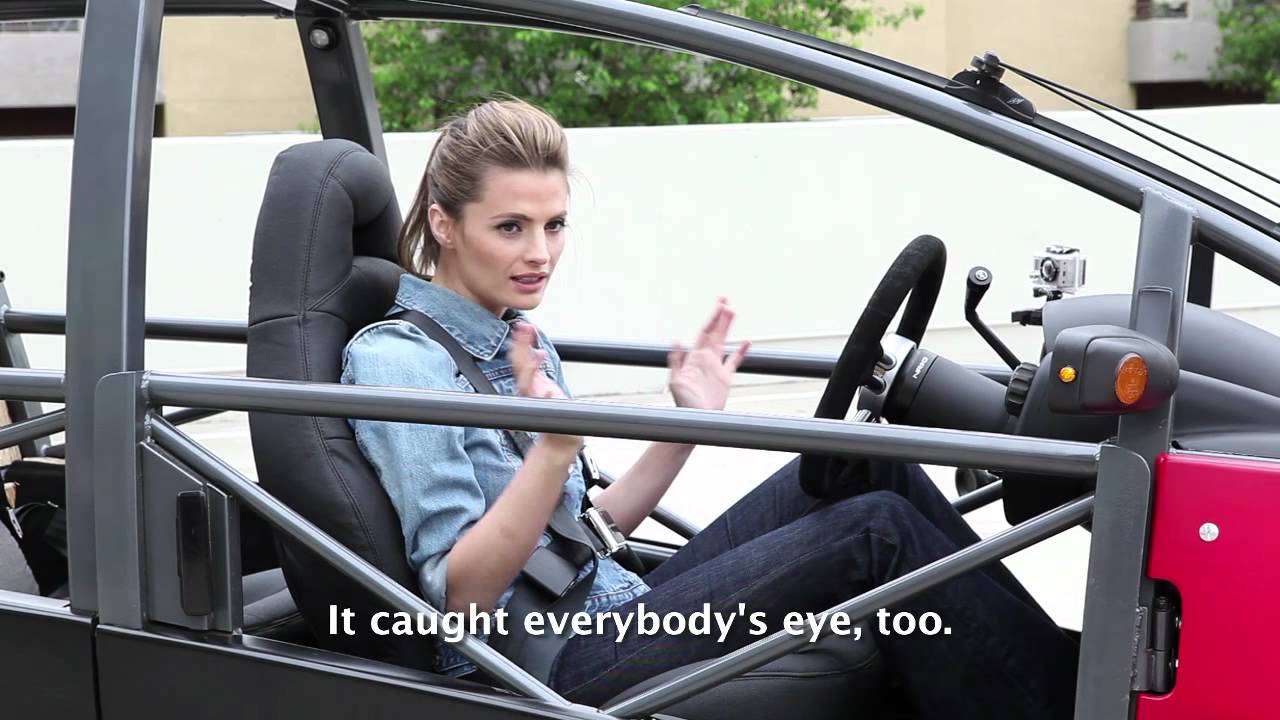 Stana Katic drives the Arcimoto Electric Car YouTube