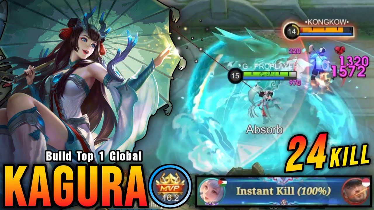 24 Kills No Death!! Kagura MVP 16.2 Points 100% UNSTOPPABLE!! - Build Top 1 Global Kagura ~ MLBB