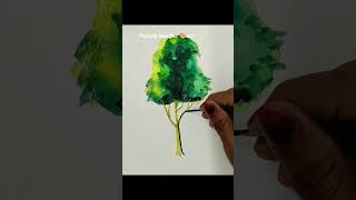 tree painting demonstration with water colour||wash techniques || step by step #art #painting