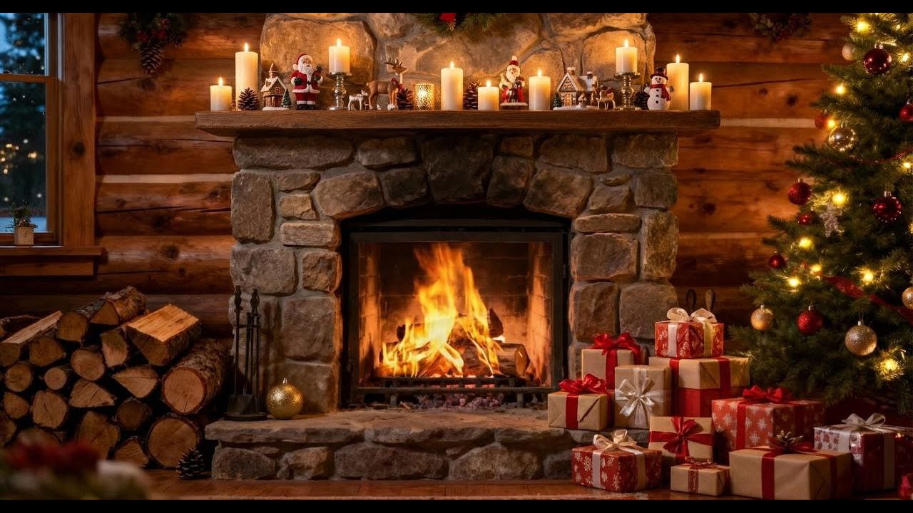 Relaxing Jazz at the Mountain Porch🔥 Crackle Fireplace Ambience & Winter Vibes for Restful Moments#1