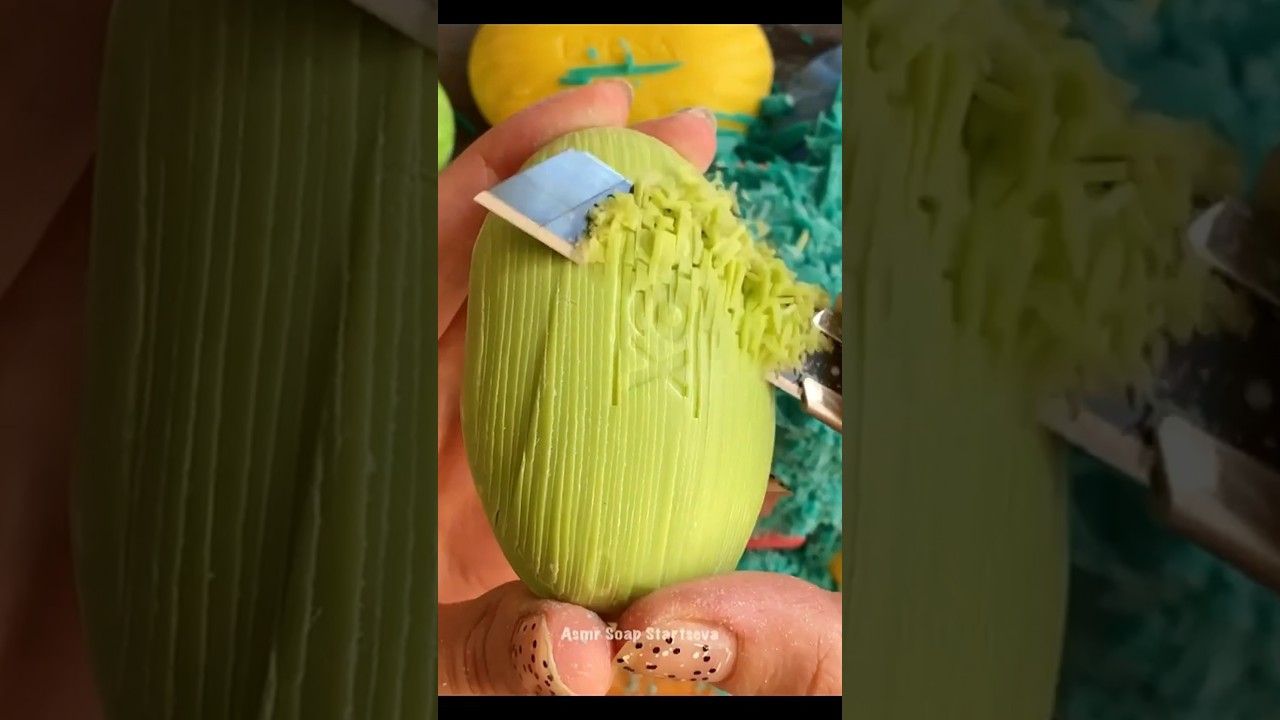Carving tiny strips on dry soap. 🧼 