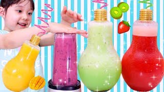 カラフル 電球ソーダを作ったよ♡パパと味当て対決！Light Bulb Soda MayuChannel screenshot 4