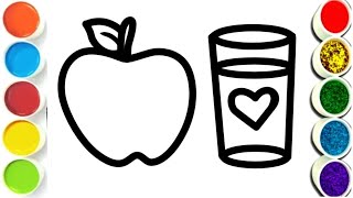 Apple and glass drawing for kids, drawing and colouring for kids