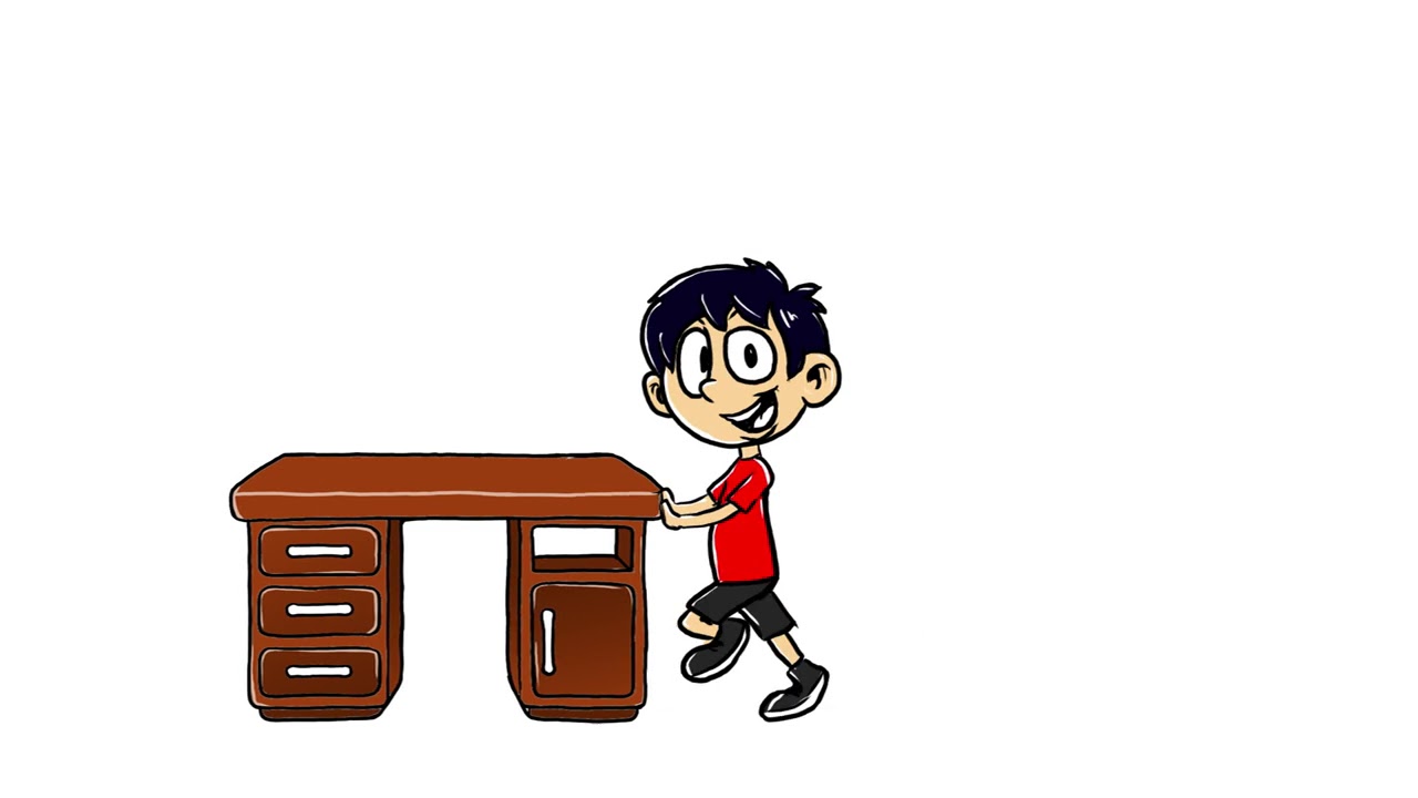 Video Animasi  Seorang Anak Mendorong Meja