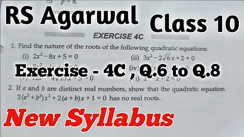 Ex 4C Q6 to Q8 Quadratic Equations|   Chapter 4 | RS Aggarwal Class 10 CBSE ICSE| Dynamic Math
