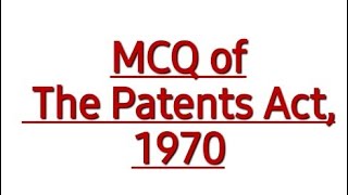MCQ of The Patents Act, 1970|Pharmaceutical Jurisprudence #gpat #pharmacymcq #pharmacy #medicine