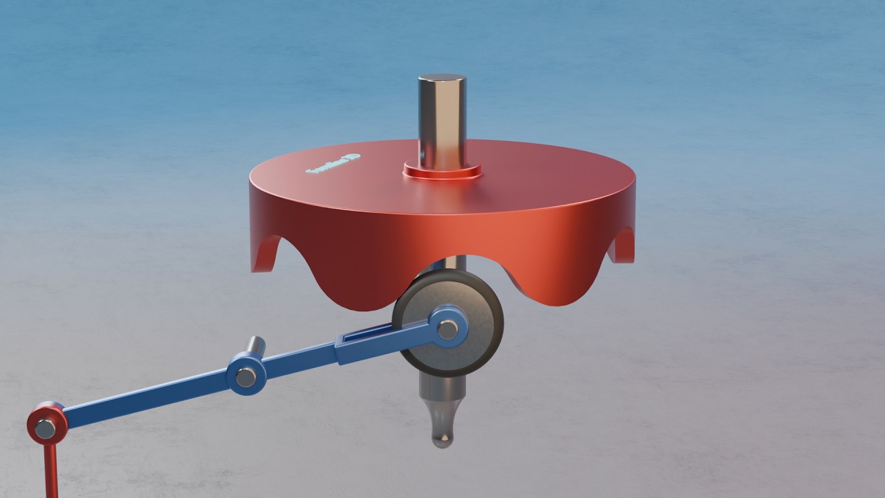 #165 Waved-Wheel Cam Oscillating Rod Rectilinear Drive – 507 Mechanical Movements 3D Animation