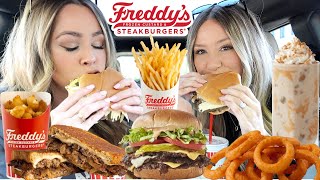 Trying Freddy's NEW Steakburger Stacker and Reese's Crunchy Peanut Butter Concrete!