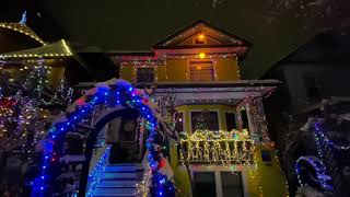 Snowy White Christmas Night Lights and Cozy Homes in Forest Toronto suburban Canada 4k