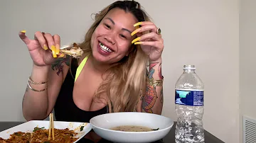 Pasta with Bloves leftover sauce Mukbang and watercress