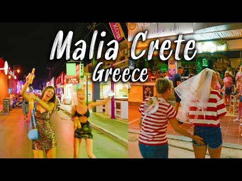 Malia Crete, Kreta, Crazy nightlife, walking tour 4k, Greece 2022